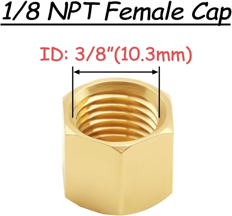 Uenede 6PCS Brass 1/8 Inch NPT Caps Outer Hex 1/8" NPT Female Thread Socket Pipe End Cap Plugs Fitting for Water/Oil/Gas - Image 2